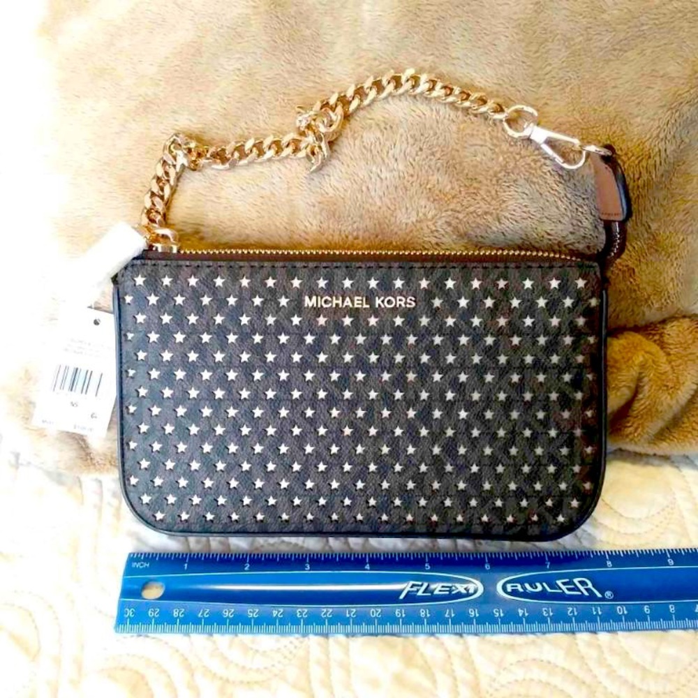 Michael Kors mini brown with gold stars and chain/strap bag. New with tags. - Picture 3 of 8